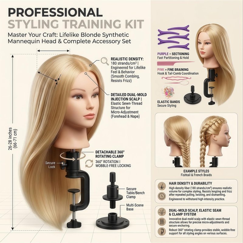 Skiennix 26-Inch Human Hair Mannequin Head - Ideal for Braiding & Cosmetology Practice | Golden Color