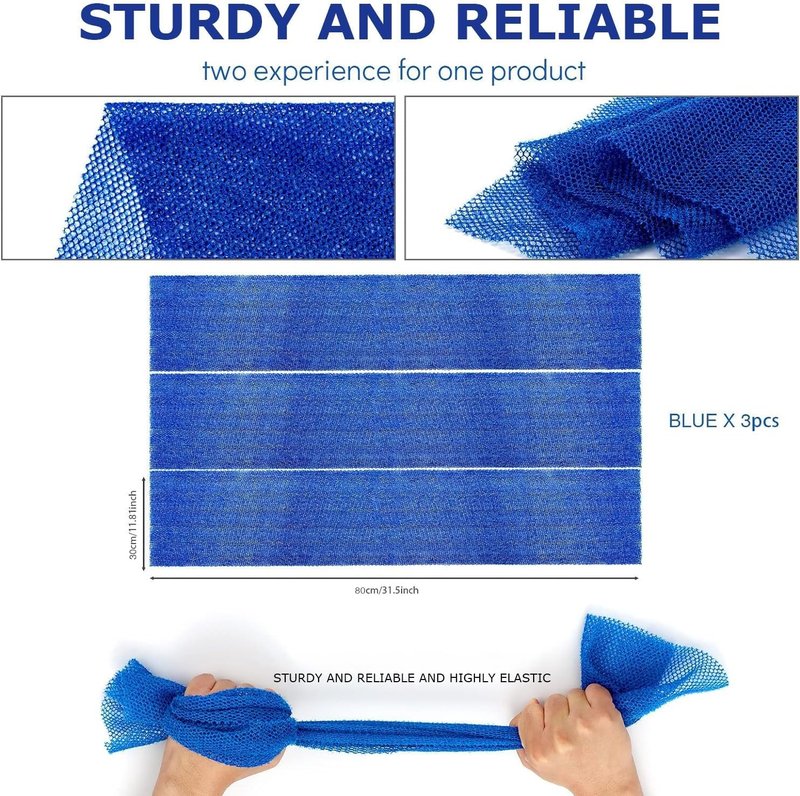 Skiennix African Bath Sponge Set - Exfoliating Net Scrubber for Smooth Skin | 3 Pieces in Blue