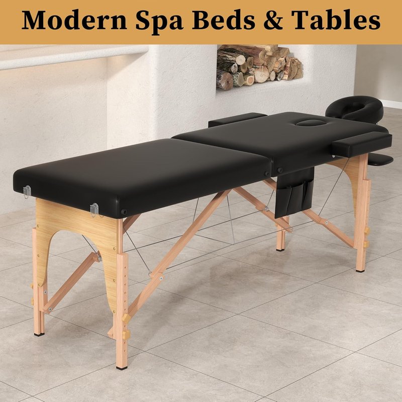 Civama Massage Table - Portable 2-Section Foldable Bed | Lightweight, Height Adjustable, Black with Carrying Bag