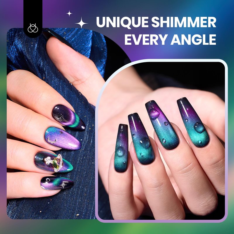 Beetles Cat Eye Gel Nail Polish - 15ML 9D Chameleon Cat Eye Green Purple Double Magic Colors Gel Polish with Magnet Soak Off UV Velvet Gel Galaxy Drift Collection Nail Art Design Gift for Women