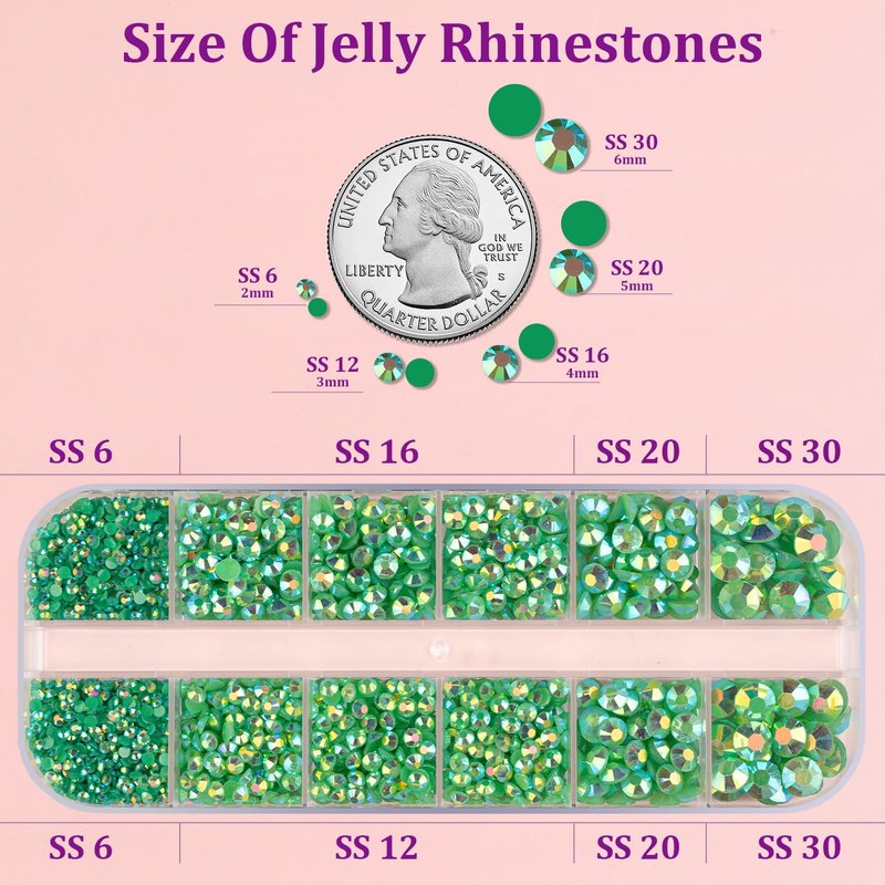 Resin Jelly Rhinestones - Dark Green AB Flatback Craft Gems | 1 Box with 3Pcs 10ml B7000 Glue for DIY Projects