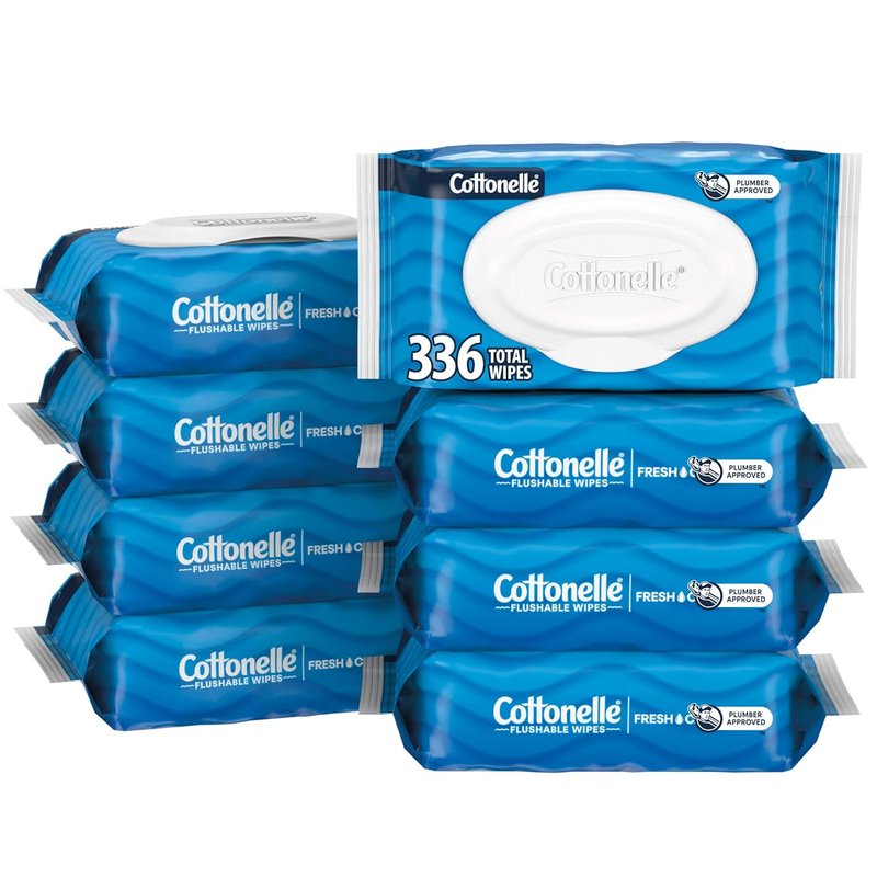 Flushable Wet Wipes - Cottonelle Fresh Feel Adult Wipes | 8 Flip-Top Packs, 336 Total Wipes