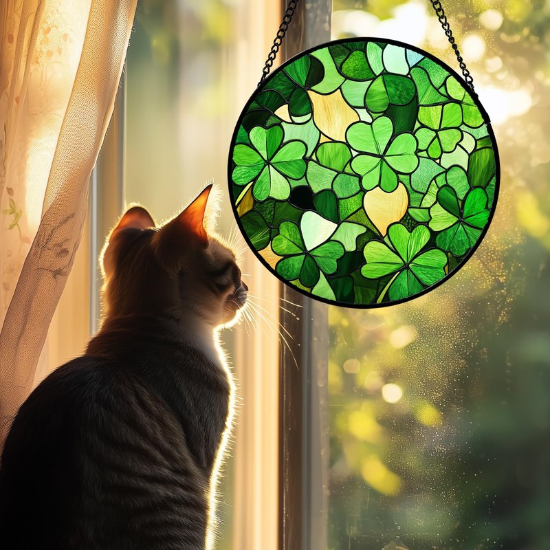 QZQCBLC Stained Glass Window Hanging Lucky Clover 7.8" - Suncatcher Door Garden Sun Catcher Ireland Green Decor Birthday Mother's St. Ripack's Day Gift for Woman Mom Men Friend Nana Wife