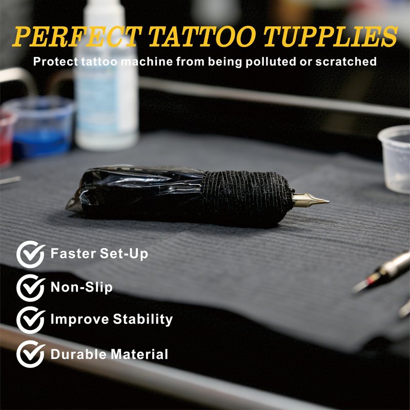 200PCS Tattoo Pen Covers with 6 Rolls Grip Tape Wrap - Large Size (2.56 inch X 7 inch) Transparent Black Bags for Tattoo Machine, Waterproof Machine Wrap Sleeves for Tattoo Supplies & Artist