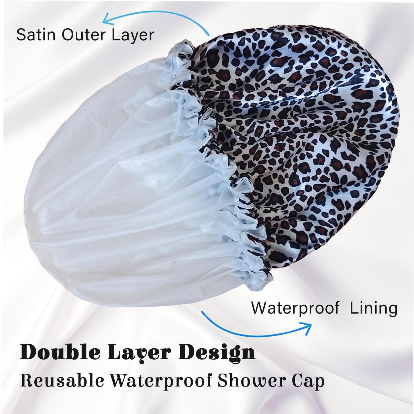 vidsel Shower Cap for Women Reusable Shower Caps Waterproof, Large Double Layer Bath Hair Cap for All Hairstyles