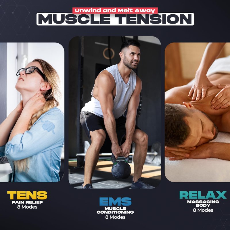 NEOCARBON TENS Unit Muscle Stimulator, Massager Machine for Shoulder, Neck, Sciatica and Back Pain Relief, Electronic Pulse Massage Physical Therapy, Red
