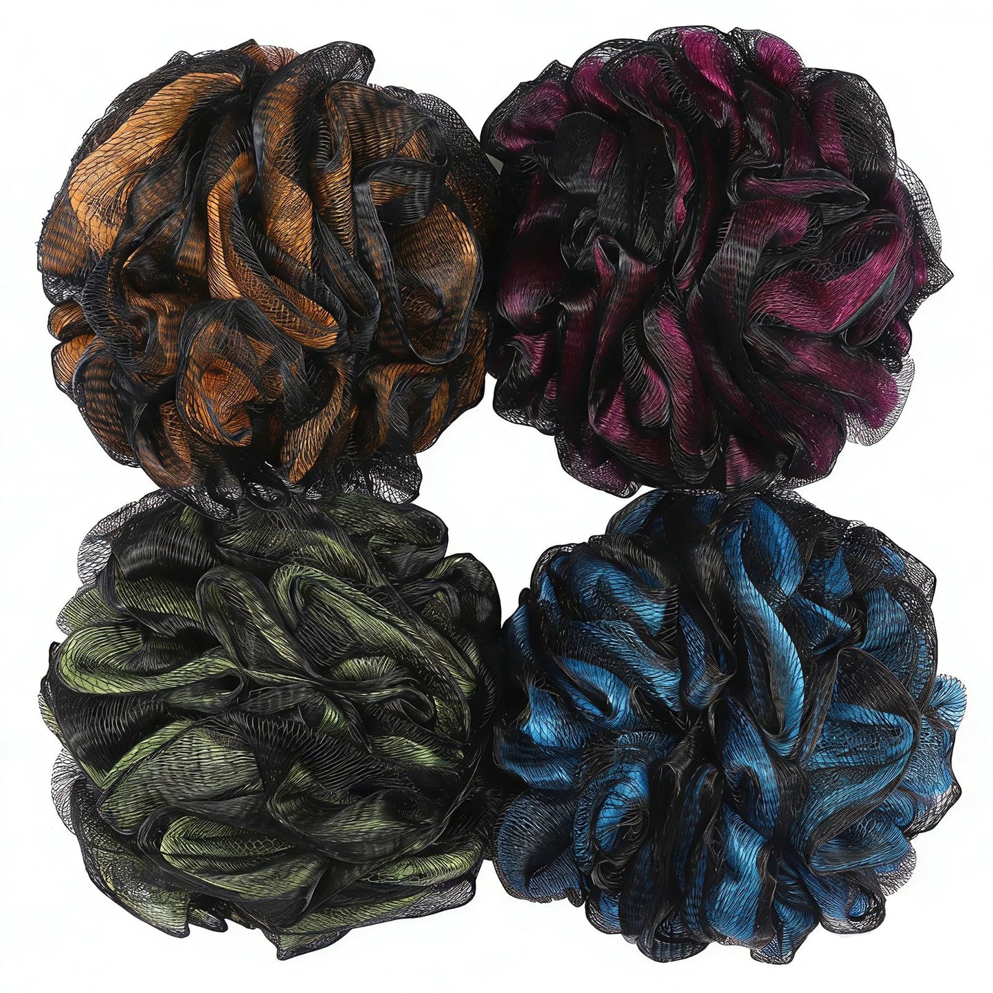 75g/Piece Loofah Bath and Shower Sponge Pouf, Mesh Bath Sponge Exfoliating Body Scrubber Ball Pack of 4, Large