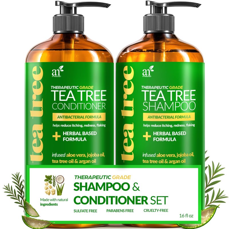 artnaturals Tea Tree Shampoo and Conditioner Set - (2 x 16 Fl Oz / 473ml) – Sulfate Free – Therapeutic Grade Tea Tree Essential Oil - Deep Cleansing for Dandruff, Lice, Dry Scalp and Itchy Hair