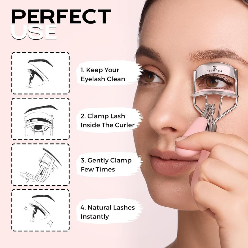 Eyelash Curler - Professional Stainless Steel Lash Curler with Comfort Grip & Silicone Pads | No-Pinch Design for All Eye Shapes (Pink)