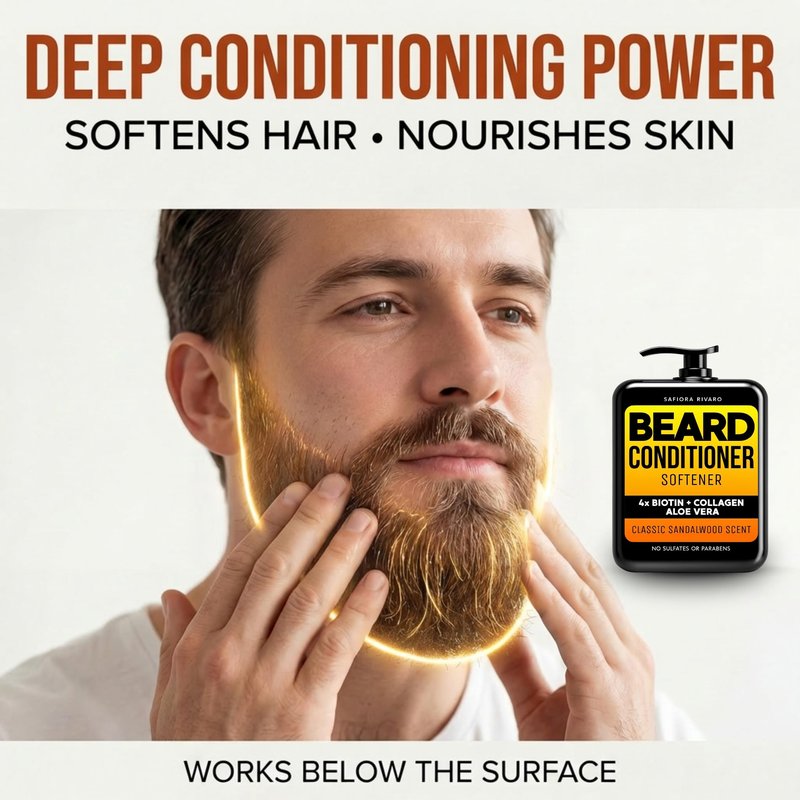 Biotin Beard Conditioner & Softener for Men – with Aloe Vera & Collagen, Moisturizing Cream for Coarse Dry Hair, Beard and Skin – Sandalwood Scent Care Leave In Conditioner Alternative (5 Fl Oz)