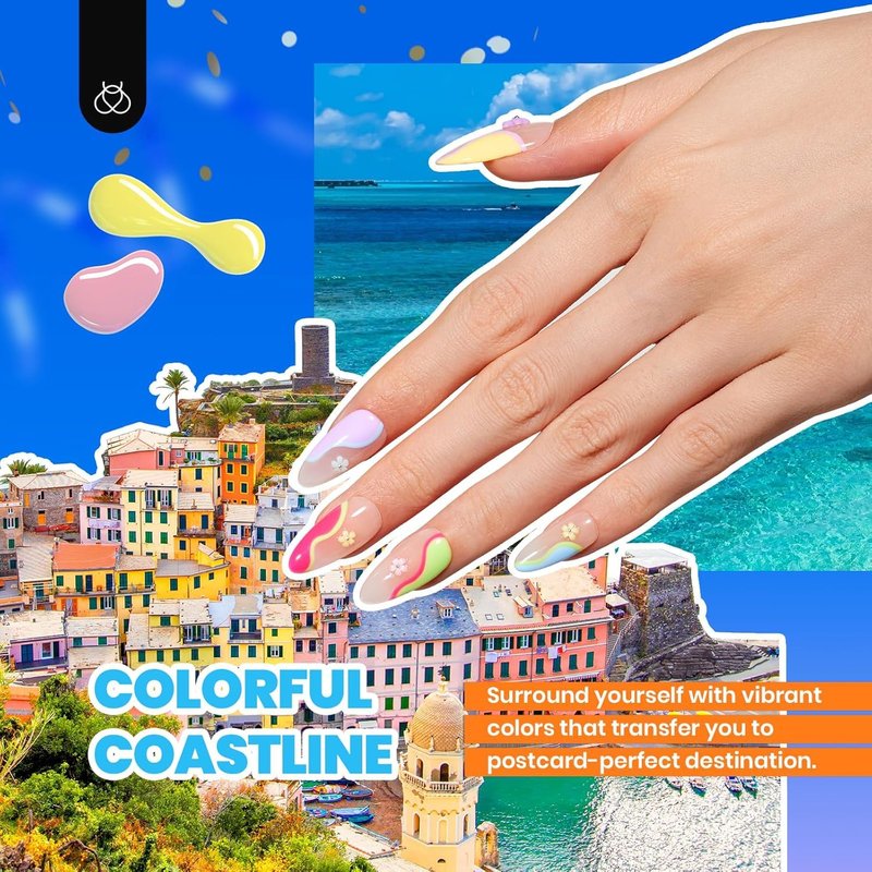 Beetles Gel Nail Polish Kit - 36 Summer Pastel Colors | Base & Glossy Top Coat, Nail Art Foil Glue, Blue Green Glitter