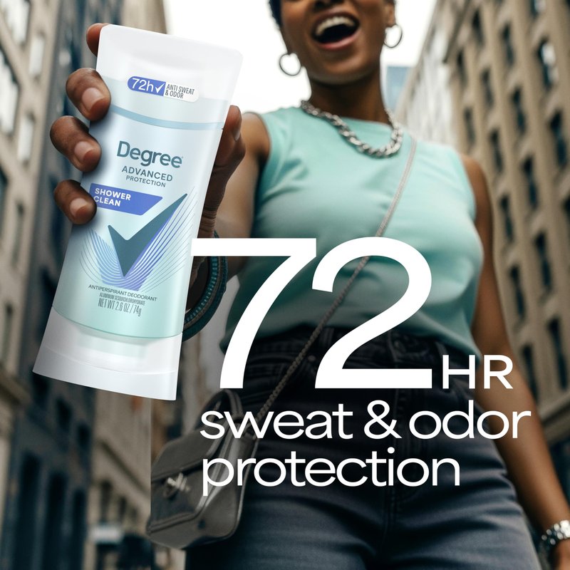 Degree Advanced Protection Antiperspirant Deodorant Shower Clean for 72-Hour Sweat & Odor Control for Women, with Body Heat Activated Technology, 2.6 oz