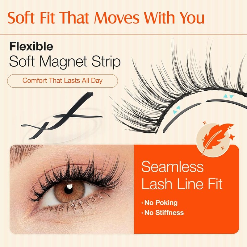 LASHVIEW Magnetic Eyelashes - No Glue Needed, Reusable Soft Wispy Lashes for Cat Eye Look | Easy Applicator