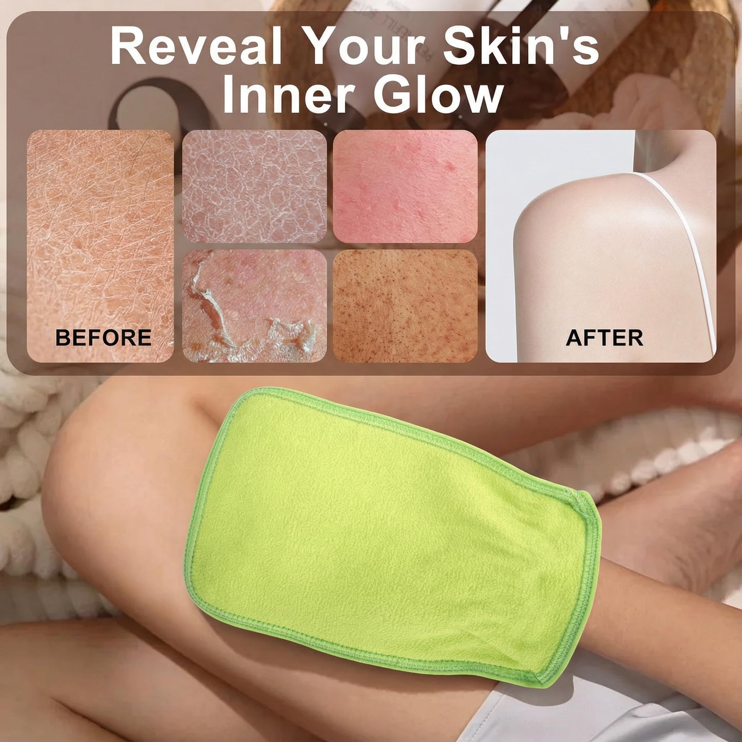 Vojriky 1PCS Durable Body Scrub, Dead Skin Remover & Body Scrubber Exfoliator, Body Exfoliating Gloves for Shower, washcloth exfoliating, exfoliating Glove for Smooth Skin (GREEN)