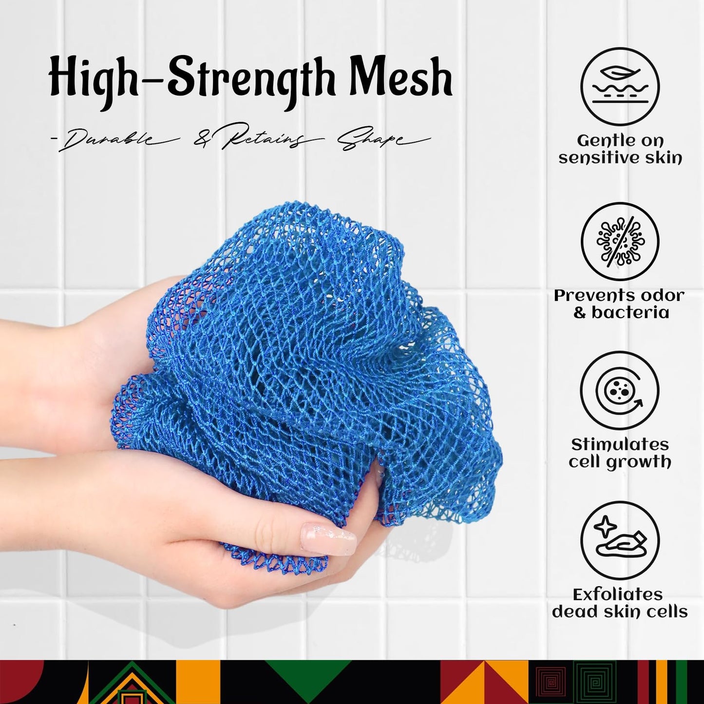 Yiclick African Net Sponge Authentic with Knots 2 Pack - Exfoliating Body Scrubber, Exfoliating Washcloth Towel, Knotted Rags Wash Cloth Loofah Sponge for Body Scrub, Back Scrubber for Shower Bath