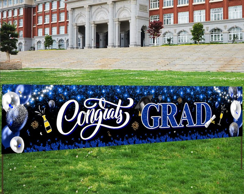 2026 Graduation Decorations-Congrats Grad Yard Sign Banner Decoration for Class of 2026 Graduation Party Supplies(Blue and Black)
