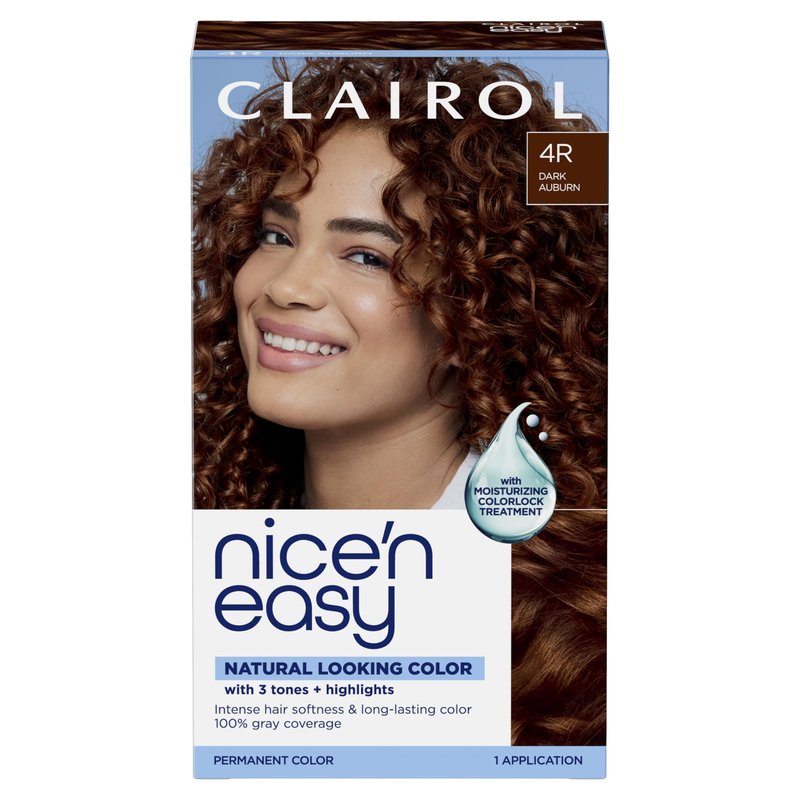 Clairol Nice'n Easy Permanent Hair Dye, 4R Dark Auburn | 100% Gray Coverage | Long‑Lasting, Natural‑Looking Color & Shine | Pack of 1