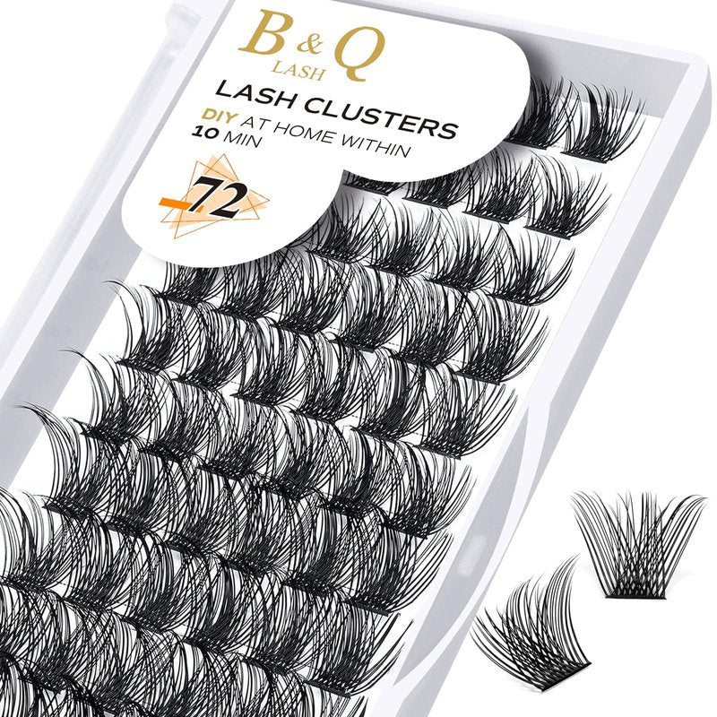 B&Q Volume Lash Clusters Wispy B02, Eyelash Clusters 72PCS Cluster Eyelash Extensions, D Curl Lash Cluster Natural Individual Lashes False Eyelashes Clusters with Soft Band(B02-D-8-16MIX)
