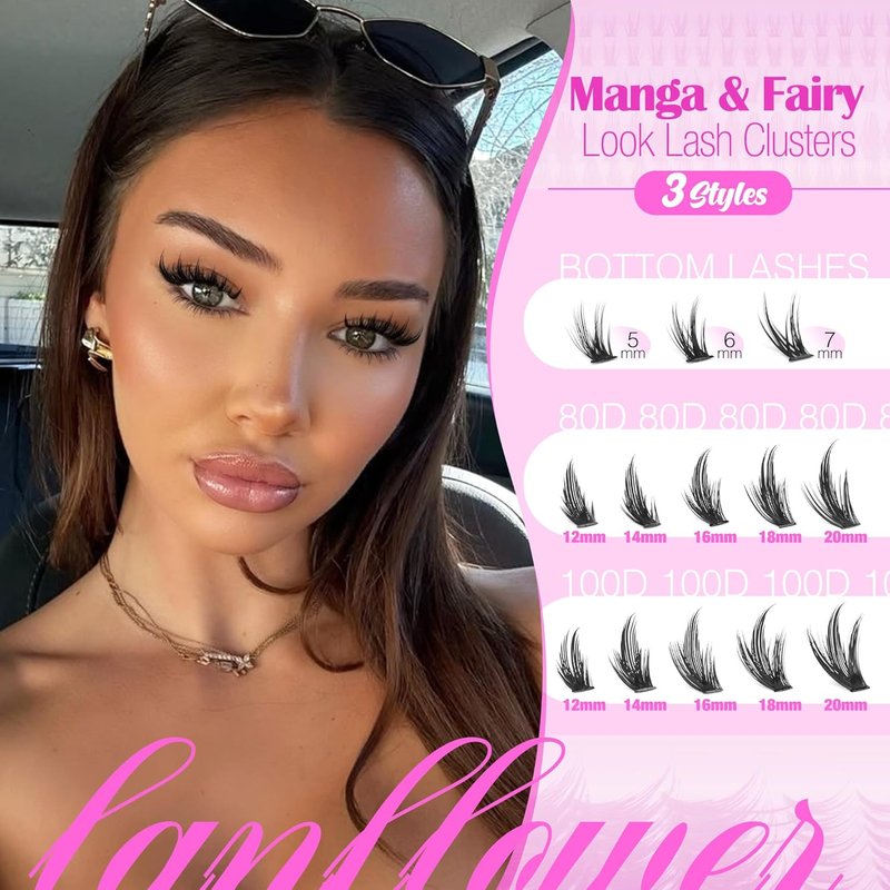 Lanflower Spiky Lash Clusters - Wispy D Curve Eyelash Extensions | 12-20mm Fairy Individual Lashes