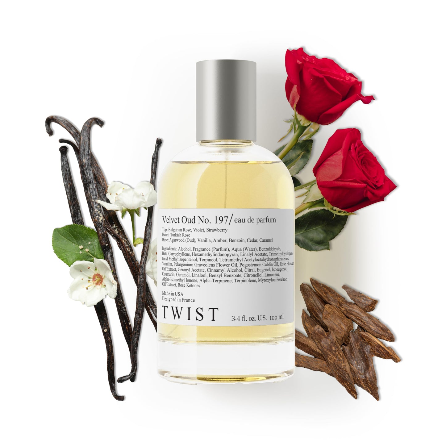 Twist Velvet Oud No. 197 - Inspired by MFK's Oud Satin Mood, Long Lasting Perfume for Women and Men, Arabian Oud & Rose Fragrance, Paraben-Free, Vegan, Clean, Unisex – Spray 100 ml | 3.4 fl. oz.