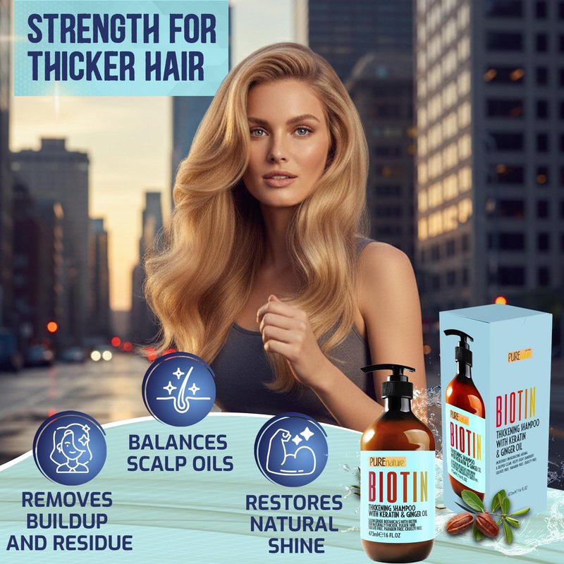 Biotin Shampoo - Sulfate Free Strengthening and Volumizing Shampoo for Thinning and Fine Hair - Professional Salon Thickening, Volume Boosting Formula - Paraben Free for Women and Men - 16 Fl Oz