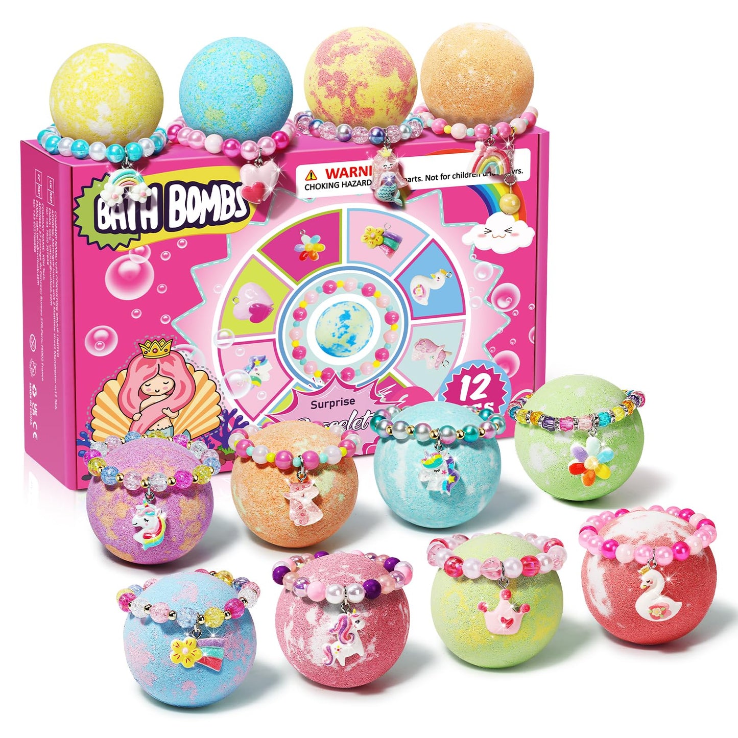 Unicorn Bath Bombs for Kids Girls with Bracelet Inside, 12pcs sanyi Easter Basket Stuffers Bubble Bath Toys Birthday Gifts for 4 5 6 7 8 Year Old Girl