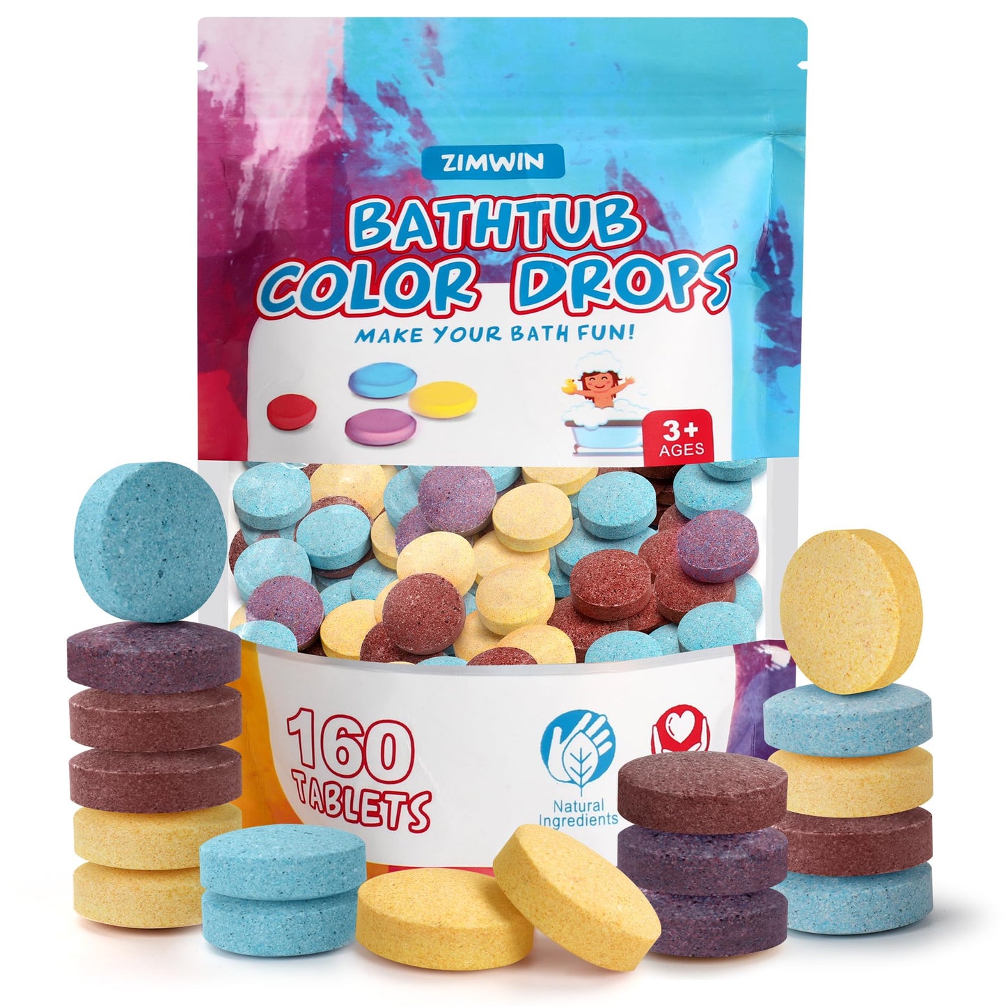 Bath Color Tablets for Kids, 11.3 oz Value Pack, 160 Count Kids Bath Bombs Bath Colors Tablets Make Fun Educational Bathtime, Bath Bombs Toys for Kid