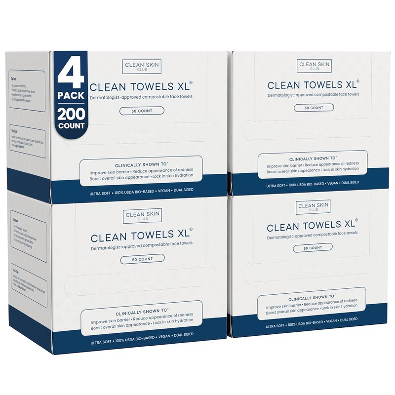 Clean Skin Club Clean Towels XL® - 100% Biobased Disposable Face Towels | Ultra Soft, Eczema Approved, 200 Ct Total