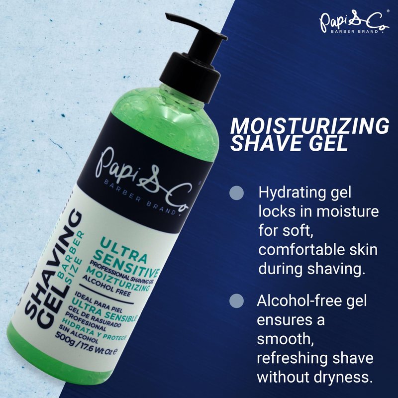 Papi&Co Shaving Gel for Ultra Sensitive Skin - Gentle, Alcohol-free, Moisturizing and Protecting Face Shave Gel for Men 17.6 Oz