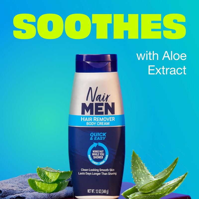 Nair Men Hair Remover Cream - Quick Body Hair Removal with Aloe & Lanolin | 12 Oz