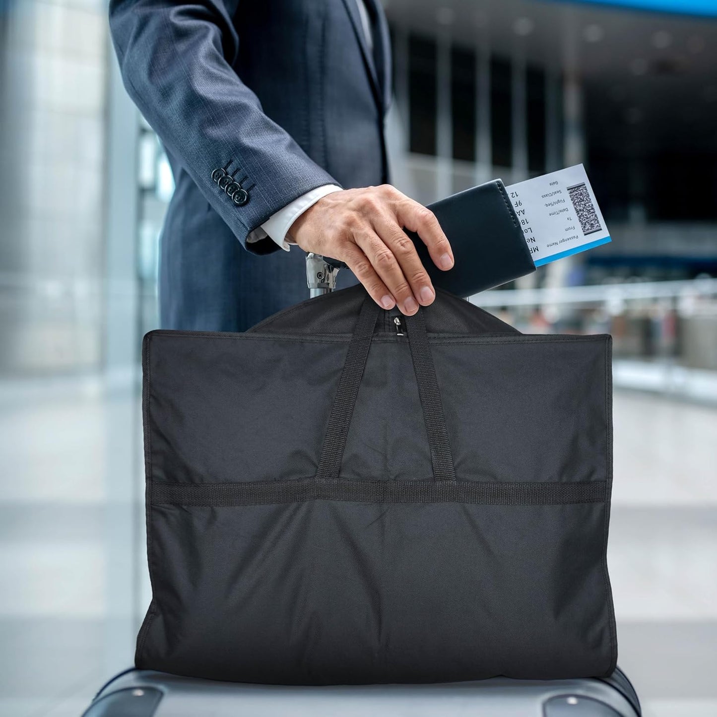 Travel Garment Bag - Heavy Duty Suit Carrier with Zipper Pocket for Suits, Tuxedos & Dresses | 43-Inch Black