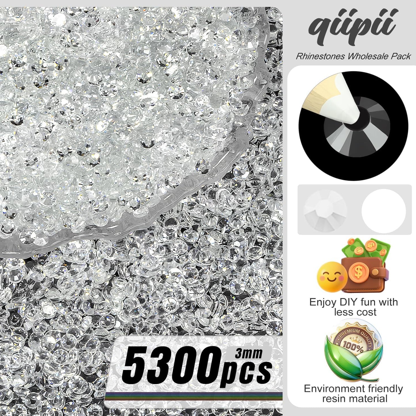 Transparent 3mm Resin Rhinestones - 5300PCS Flatback Bling Gems for Tumblers, Nails, Makeup & Crafts