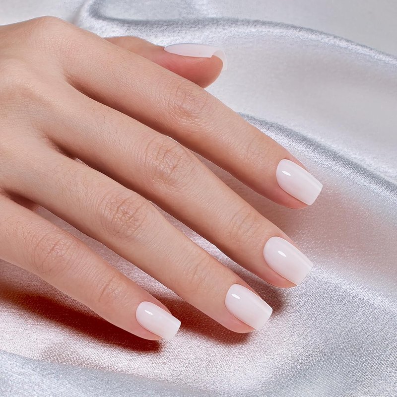 Beetles Milky White Press-On Nails - Short Square Gel Set with 30pcs, 15 Sizes & Mini UV Light