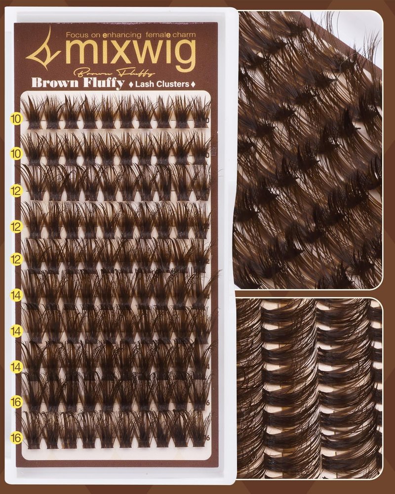 Brown Lash Clusters Fluffy Eyelash Clusters Wispy Cluster Lashes Dark Brown Cluster Eyelash Extensions Volume Individual Lashes 50D Lash Extension 10-16MM D Curly DIY Eyelash Extension by Lvmixwig