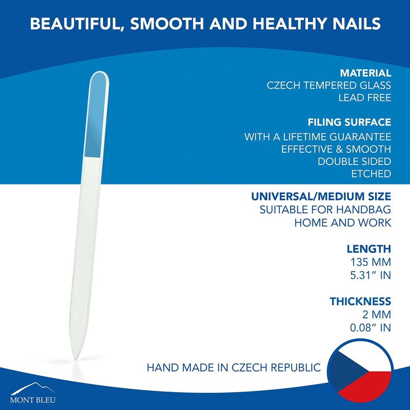 Mont Bleu Premium Glass Nail File - Genuine Czech Tempered Glass - Handmade - Best Crystal Nail File for Natural Nails