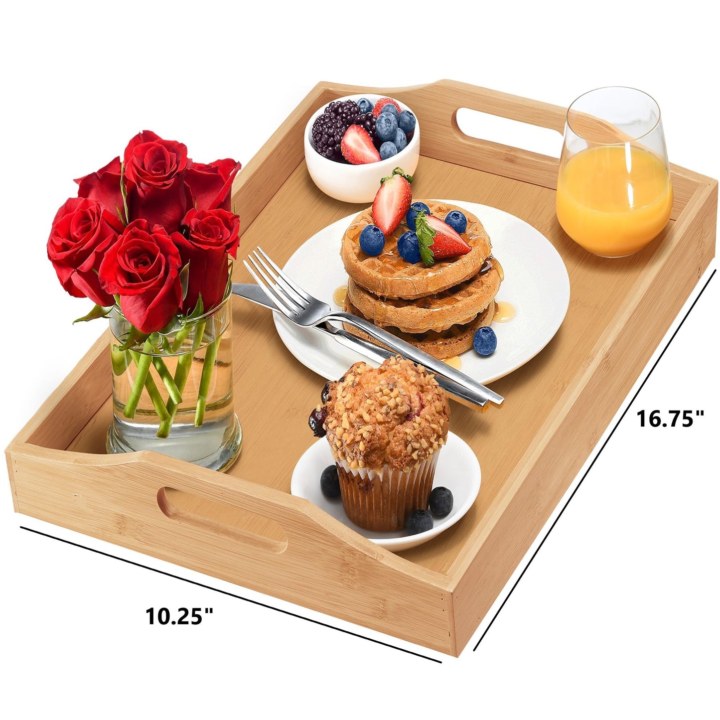 Tray with Large Handles - Bamboo Ottoman Tray, Great for Coffee Table, Couch, Tea, Bar, Breakfast, Dinner, or Any Food - Good for Parties or Bed for Eating (Home It)