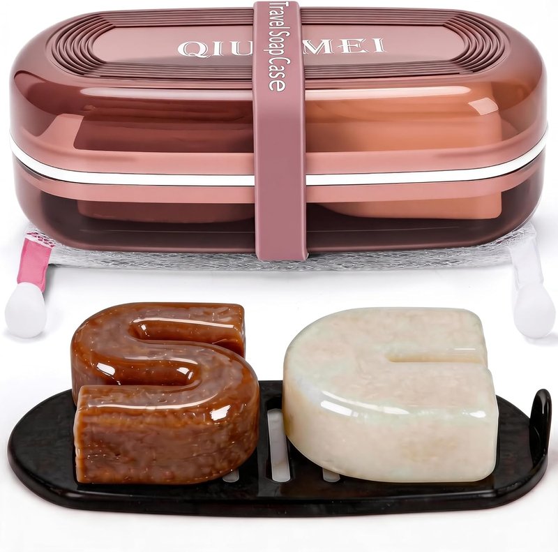 Shampoo Bar Holder - Leakproof Travel Container with Lid & Drain Tray | Includes Silicone Strap & Mesh Bag - Red, Large