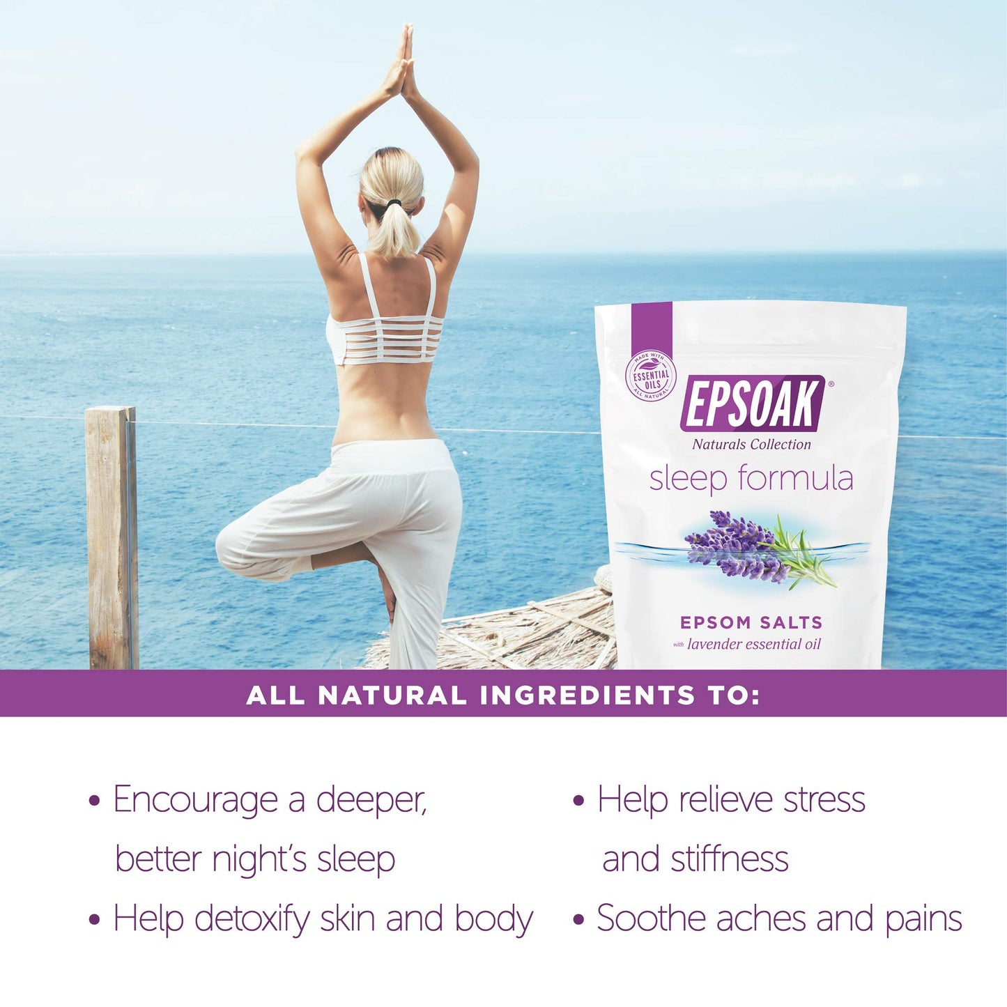 Epsoak Epsom Salt 2 lb. USP Magnesium Sulfate with Lavender Scent Resealable Epsom Salt Bag, Made in The USA, Cruelty-Free Certified