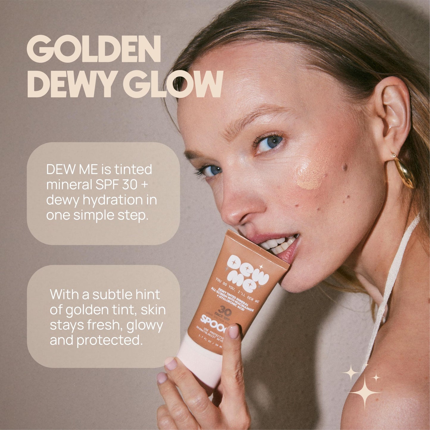 Spooge Dew Me | Tinted Mineral Sunscreen SPF 30 | Zinc Oxide Sunblock | Tinted Sunscreen For Face & Body | Golden Glow Dewy Finish | Dermatologist Developed Formula | Reef Safe Sunblock | 1.7oz
