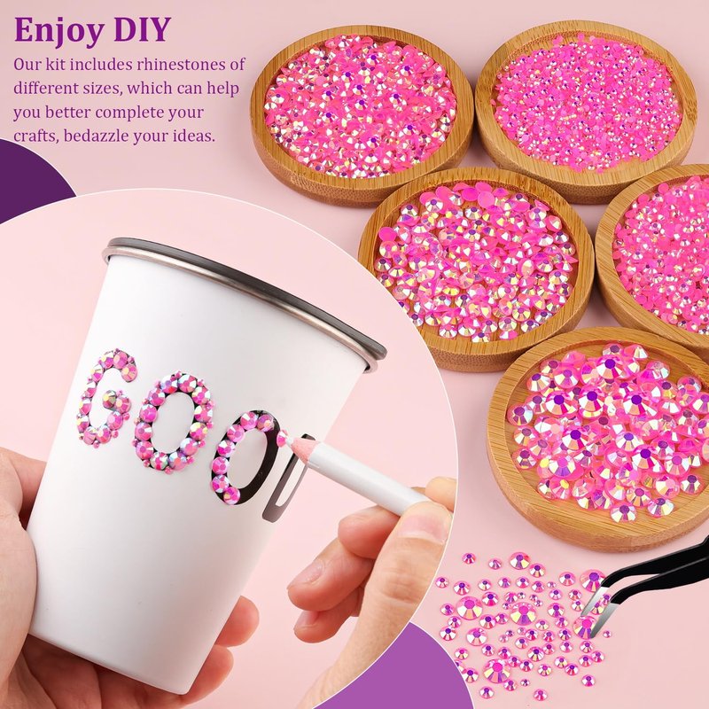 Resin Jelly Rhinestones for Crafting with B7000 Jewelry Glue, 2 Boxes Hot Pink AB Flatback Crystals with 2Pcs 10ml Glue, Bedazzling Non Hotfix Gems for DIY Tumblers Clothing Shoes Manicure