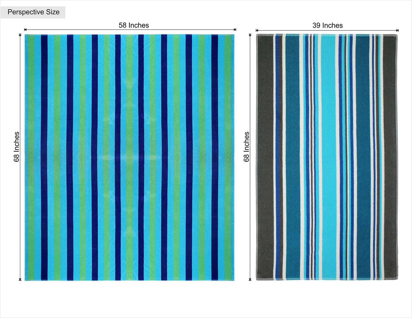 COTTON CRAFT Oversized Extra Wide XL Beach Blanket Towel for Two - 58x68-100% Cotton Velour - Big & Huge - Pool Picnic Bath Jacquard Thick Plush Super Soft Luxury - 450 GSM - Cabana Stripe Blue Green