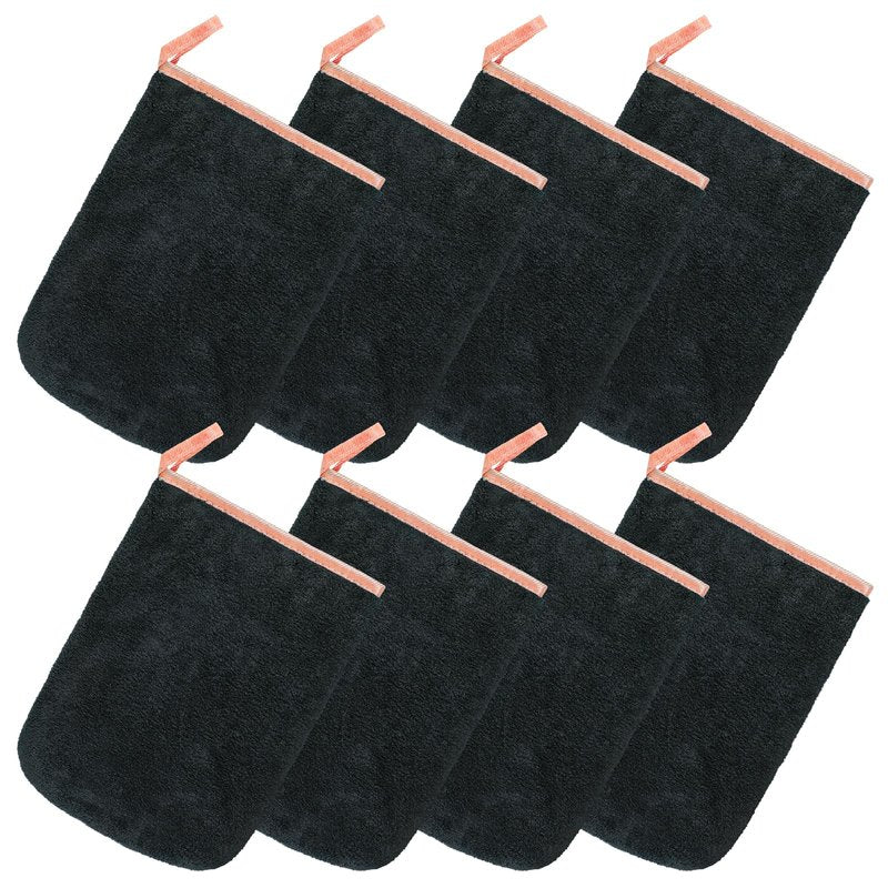 PHOGARY 8 Pack Microfiber Wash Mitts for Face Body, Super Soft Absorbent Coral Fleece Facial Cloths Bath Shower Mitt, Reusable Makeup Remover Washcloths, Black, 6x9in