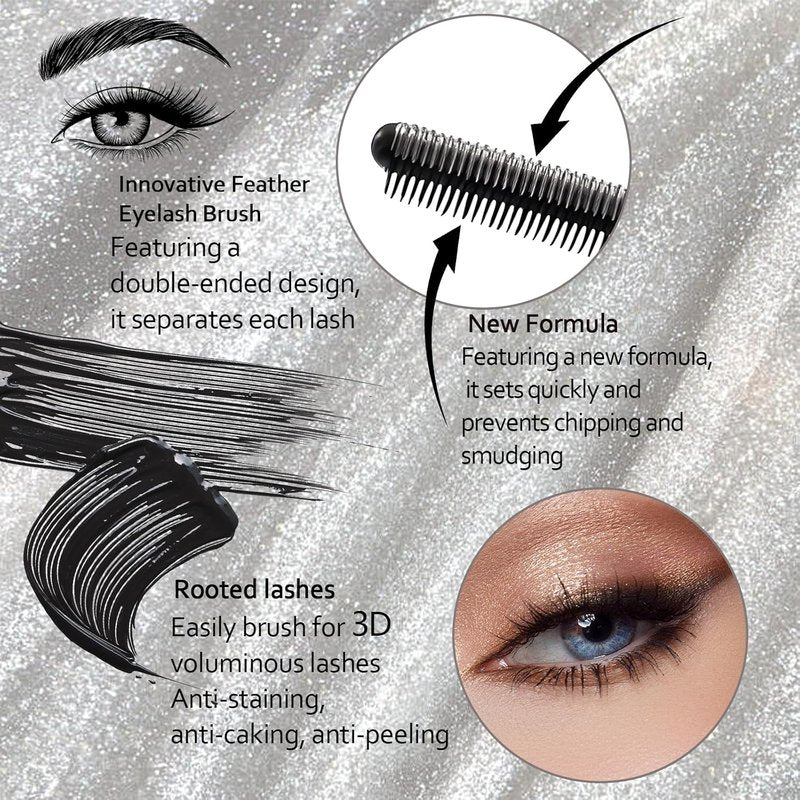 2PCS Iron Wand Mascara, Feather Lash Iron Mascara, Metal Mascara Wand, 3d Curling Eyelash, Added Fiber, Natural Length Slim Volume Building, Long-Lasting Smudge-Proof