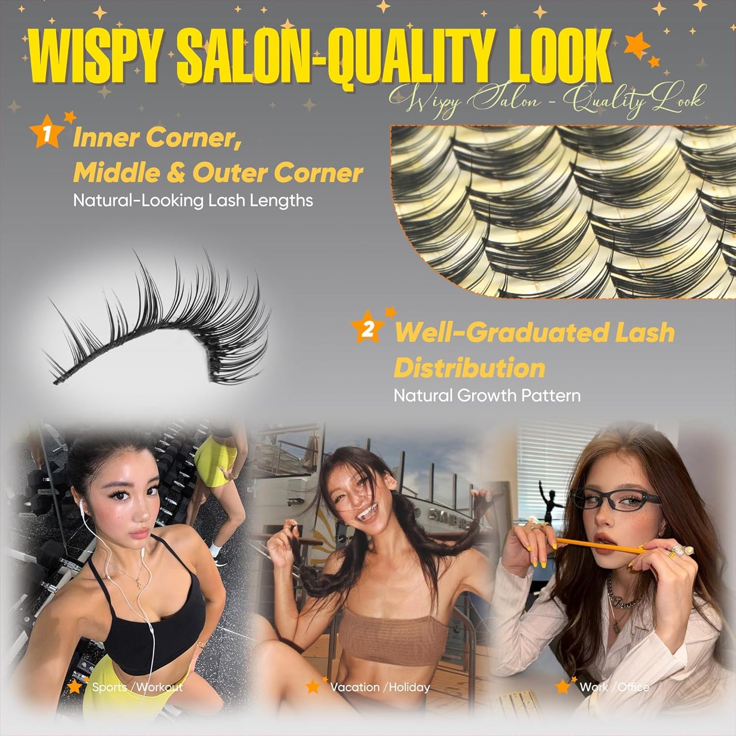 Skiennix Natural Lash Clusters - Wispy 10-13MM Anime Eyelash Extensions with Invisible Band
