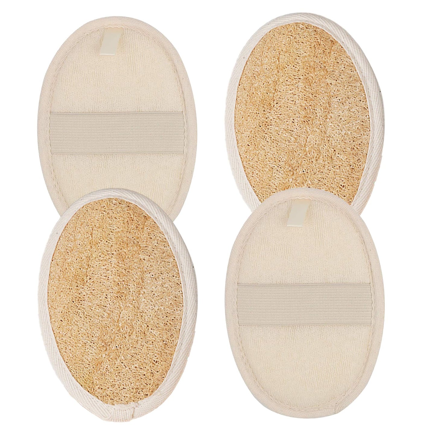 Exfoliating Loofah Sponge Pads - Natural Luffa & Terry Cloth, Body Scrubbers for Shower & Bath Mooerca (4Pack)