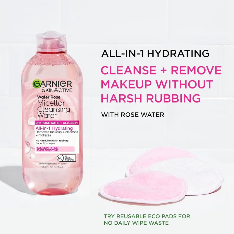 Garnier Micellar Water - Hydrating Facial Cleanser & Makeup Remover | Rose Water & Glycerin, 13.5 Fl Oz