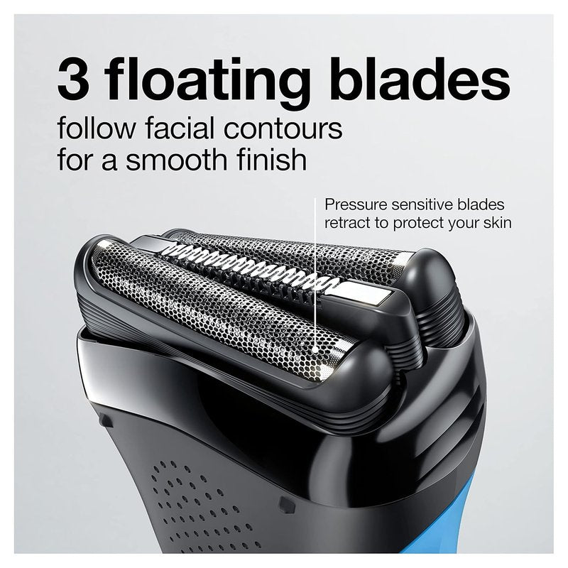 Electric Shaver for Men - Series 3 3010s Wet & Dry Rechargeable Razor | Blue