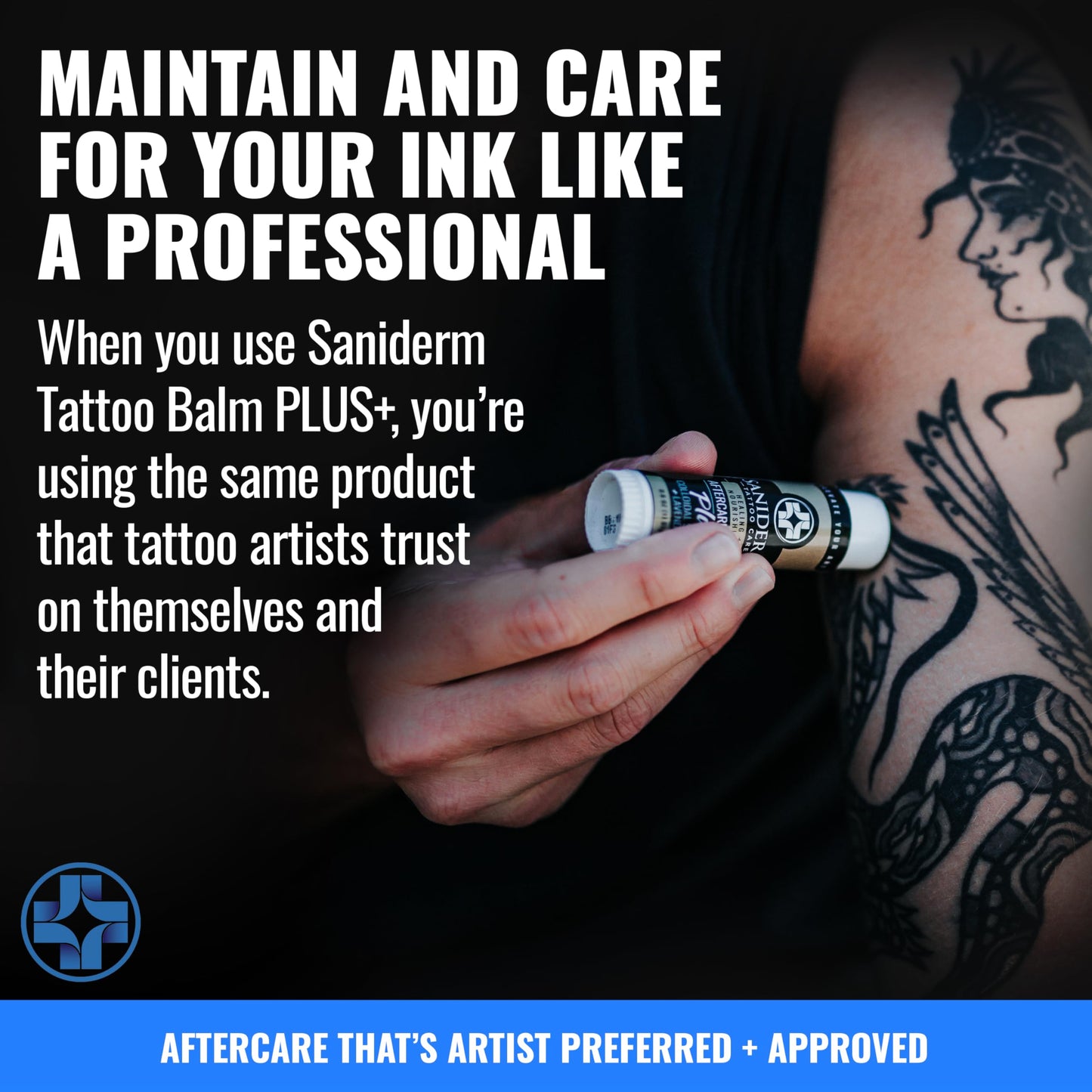 Saniderm Tattoo Aftercare Balm PLUS+ - Small (0.6 oz) – Petroleum Free, Organic Tattoo Moisturizer Infused with Colloidal Silver, Lavender Oil, and Other Natural Ingredients