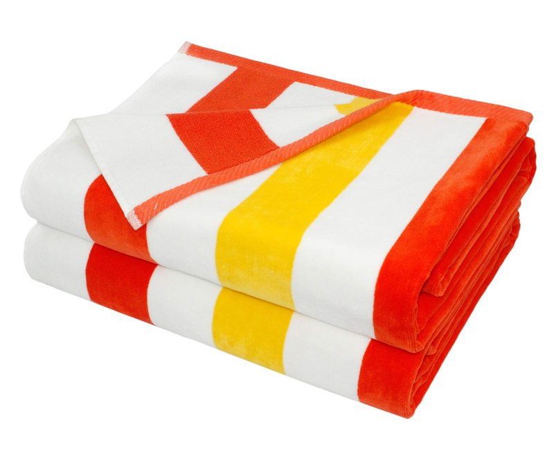 COTTON CRAFT Oversized XL Beach Towel 35 x 70-2 Pack 100% Cotton Velour - Big & Huge - Pool Picnic Bath - Double Woven Thick Extra Plush Super Soft Luxury - 630 GSM - Cabana Stripe Orange Yellow