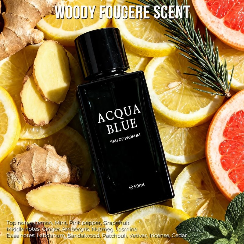 Acqua Blue Eau de Parfum for Men - Fresh Woody Fougere Cologne with Lemon, Mint & Pink Pepper Notes | 50ml Long-Lasting Fragrance